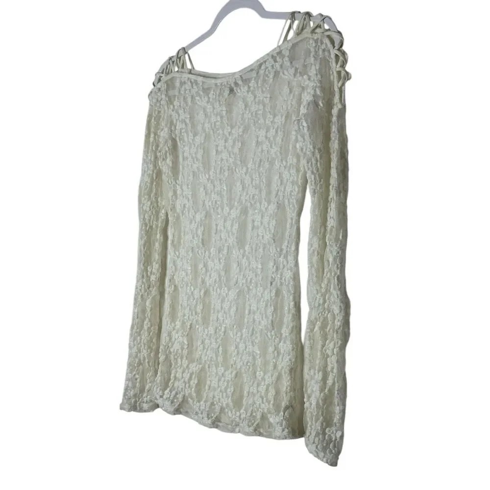 Free People Intimately Top Women Small White Lace‎ Long Sleeve Bodycon Coquette